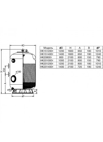 Фильтр HK151400тд, шпул.навивки, d.1.4м, 61.6м³/ч, фланец 3", трубч.+люк+окно, без обвязки