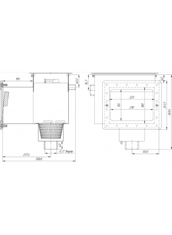 Скиммер 25 м² с автодоливом и переливом, с удлиненной горловиной  из стали AISI 304 (Плитка)